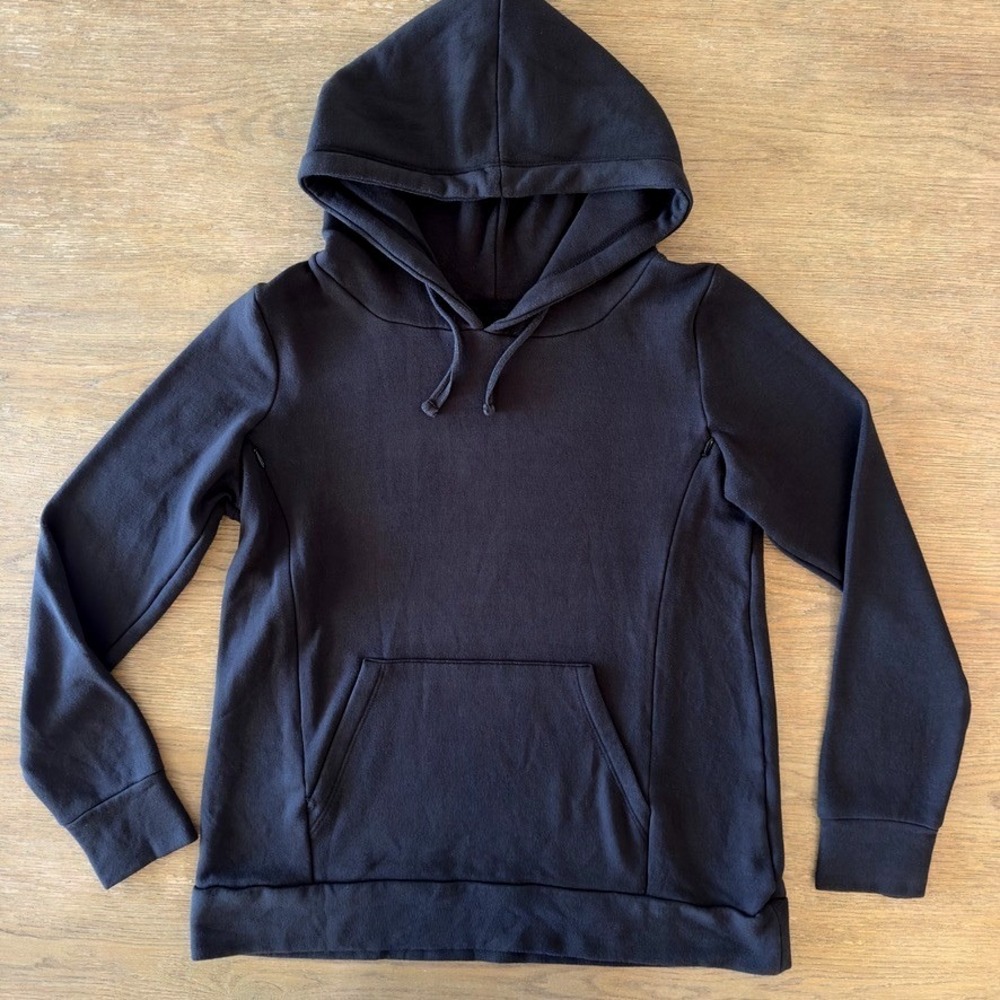 Quince SuperSoft Fleece Maternity & Nursing Hoodie-Zipper Seams-Cozy Black-Sz XS